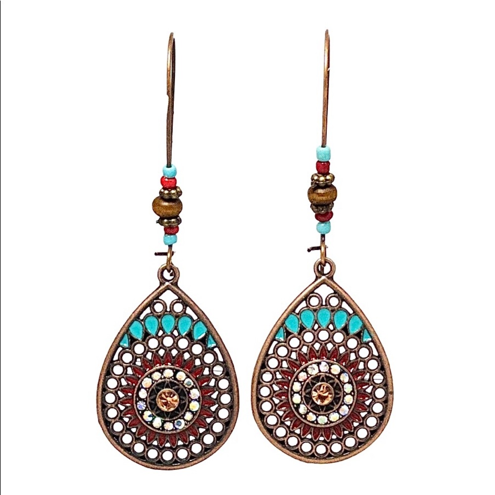 Earrings BOHO QUIRKY LOOP Gypsy hippie antique tear drop hollowed out EARRINGS - Picture 6 of 12